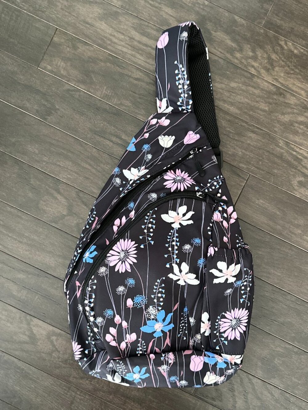Black Floral Pattern Cross Body Sling Bag